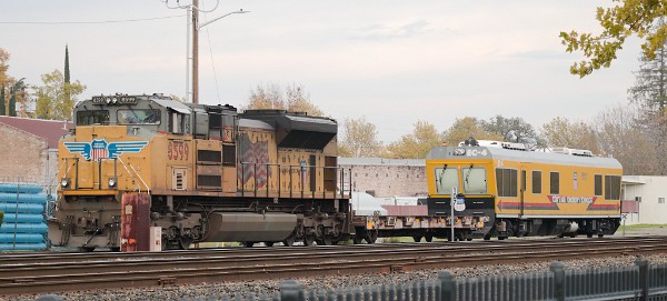 UP8599 (SD70ACe) - SOO LINE 5026 Flatcar - EC-4 Track Inspection Vehicle